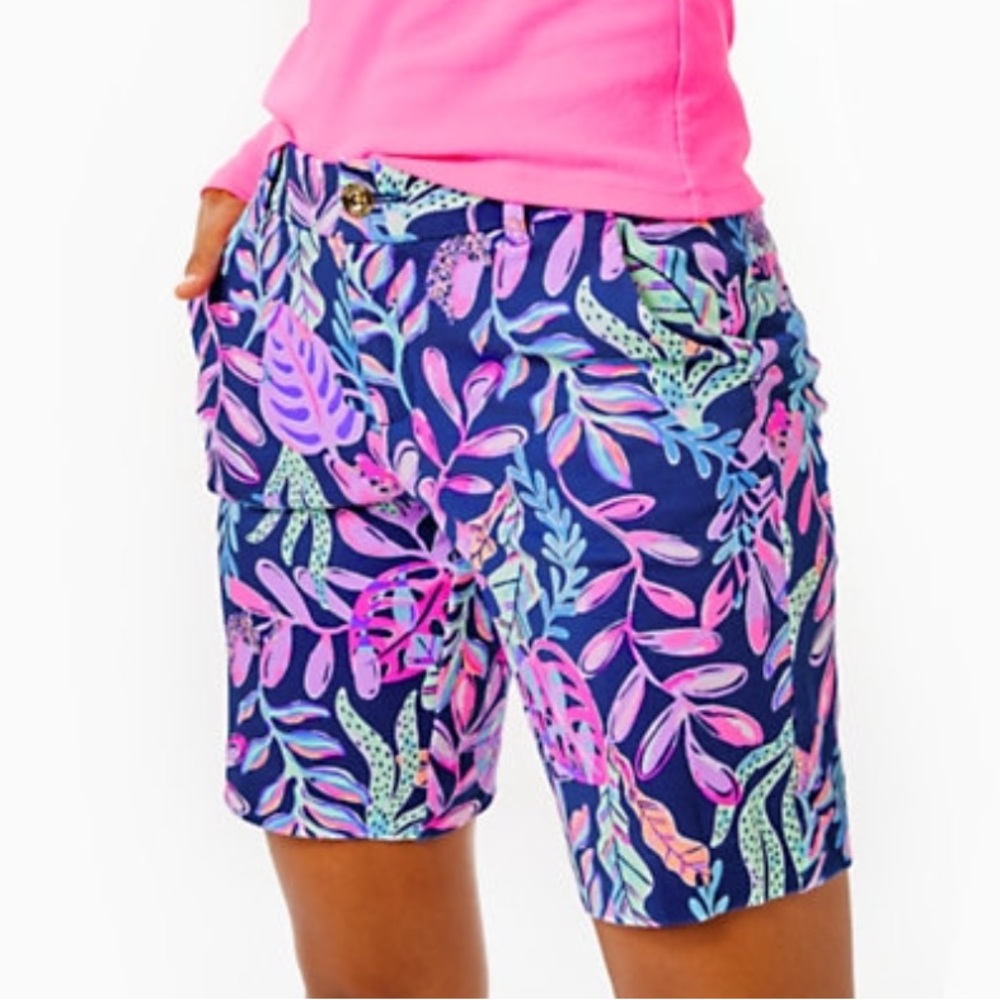 Lilly Pulitzer Natia Mid-Rise Knit Shorts Oyster Bay Navy You’ve Been Spotted